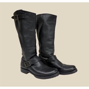 Frye Veronica Slouch Combat Boots Knee High Black Bikercore Boho 7